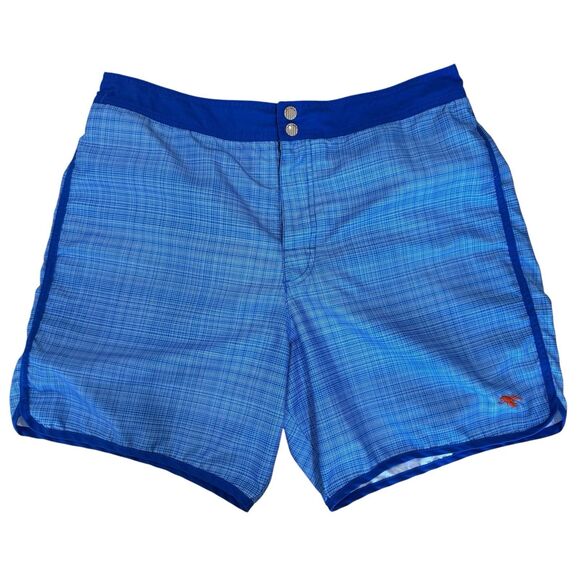Ted Baker Blue Swim Trunk Shorts Micro Check Men's 5 XL Lined 6.5” Snap Buttons - Picture 1 of 13